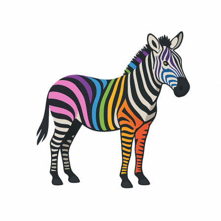 Zeigt, dass mit Streifen, die Streifen des Zbras gemeint sind, in diesem Fakll die bunten. Zebra mit bunten Streifen, Seitenansicht