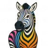 Buntes-Zebra-im-sanften-Glanz Zebra in Regenbogenfarben gestreift, anstelle der weißen Streifen, schwarze blieben schwarz